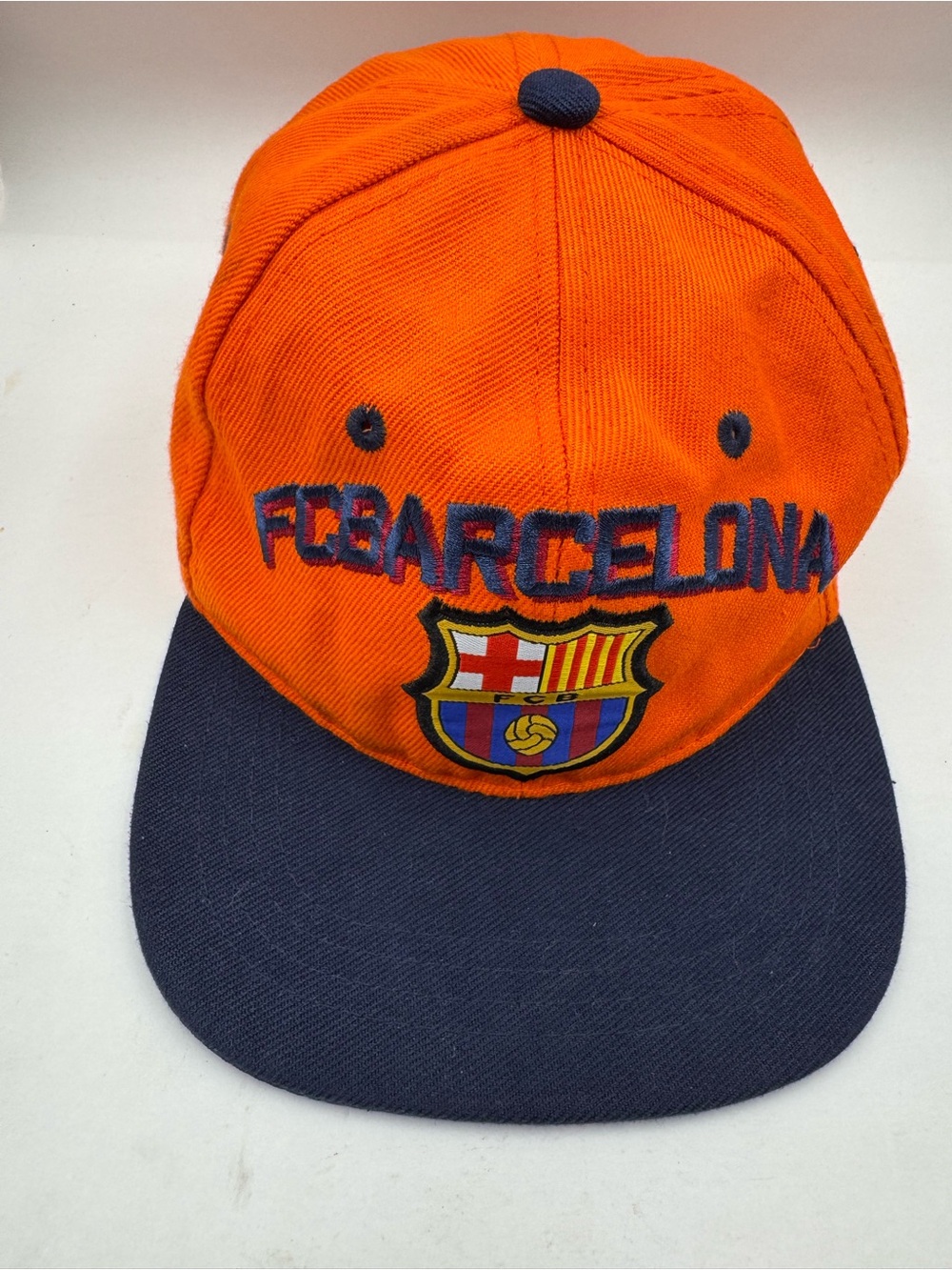 FC Barcelona Snapback Hat Orange Navy Official Merchandise Embroidered